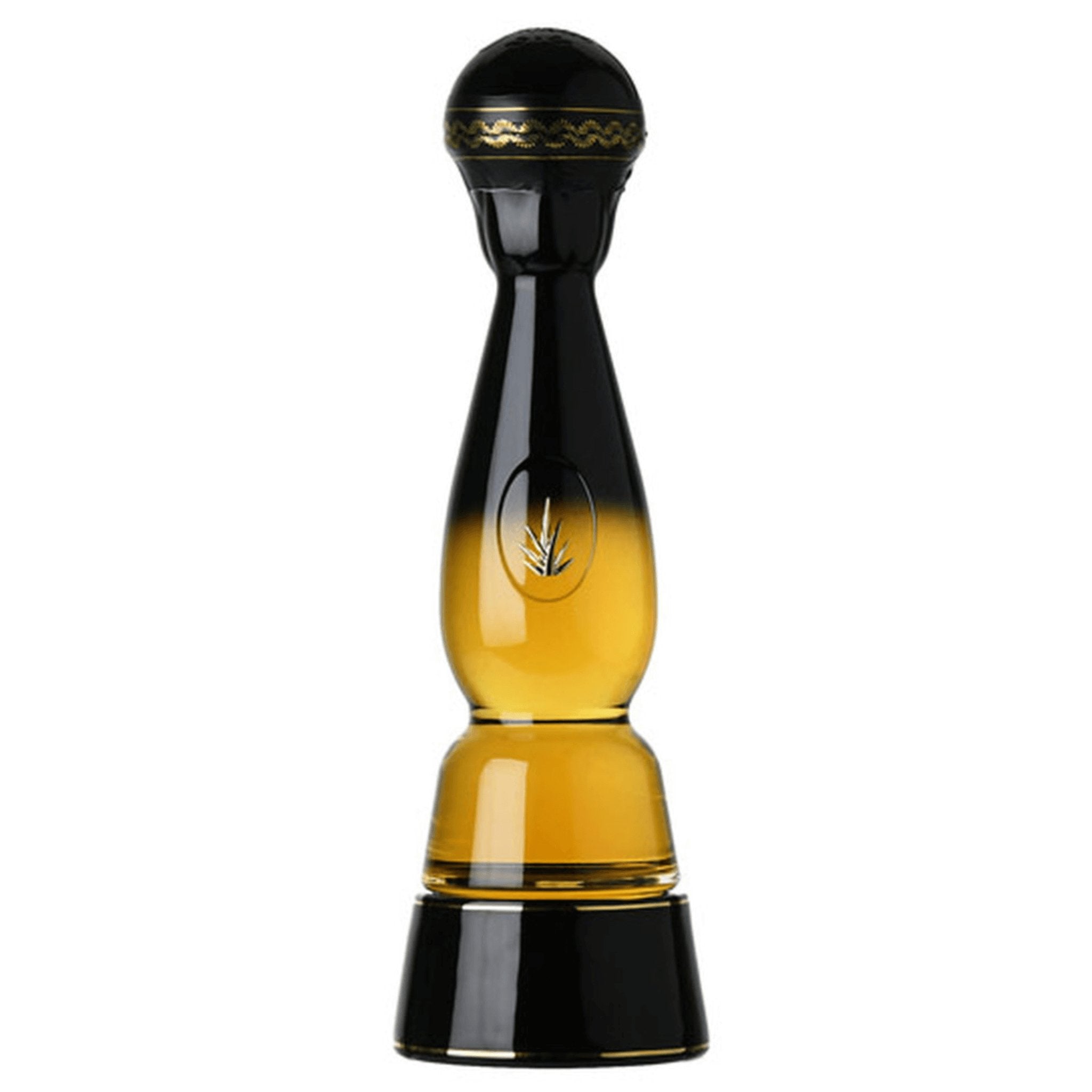 A striking gold colored 700ml bottle containing Clase Azul Gold edition of tequila, aged in oak barrels.